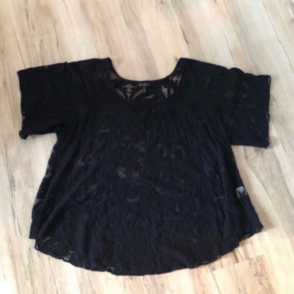 Jessica Simpson Black Lace Short Sleeve Top - Picture 1 of 8